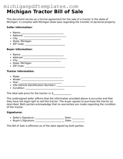 Legal Michigan Tractor Bill of Sale Template