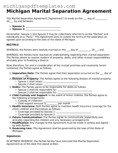 Legal Michigan Marital Separation Agreement Template
