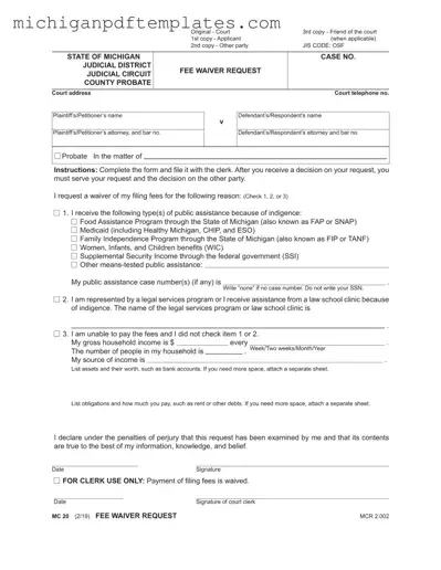 Fill in Your Michigan Mc 20 Form