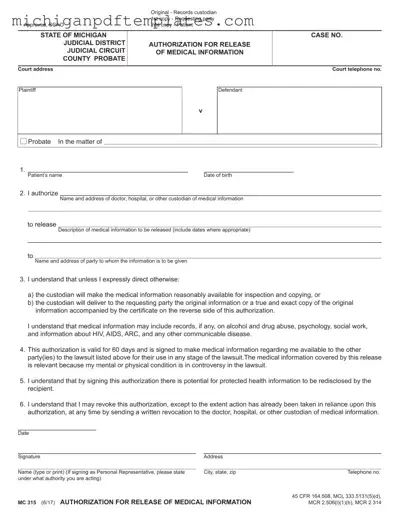 Fill in Your Michigan Mc 315 Form