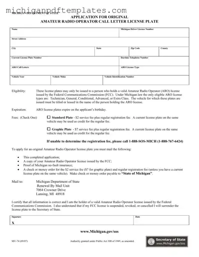 Fill in Your Michigan Mv 74 Form