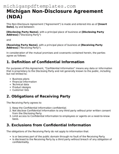 Legal Michigan Non-disclosure Agreement Template