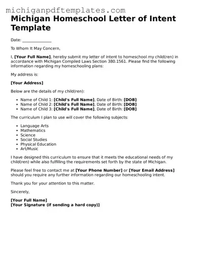Legal Michigan Homeschool Letter of Intent Template