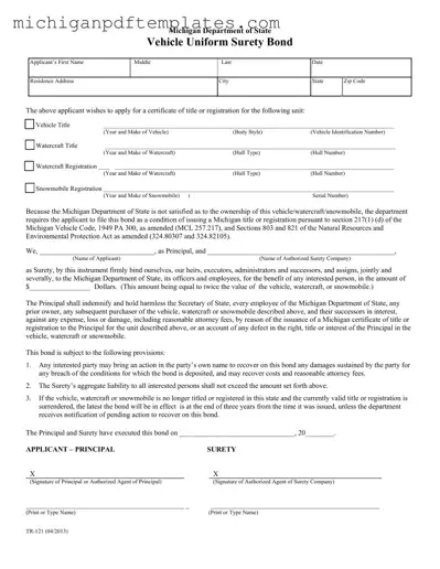 Fill in Your Michigan Tr 121 Form