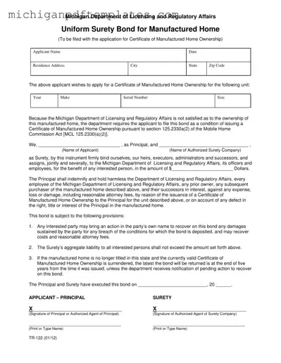 Fill in Your Michigan Tr 122 Form
