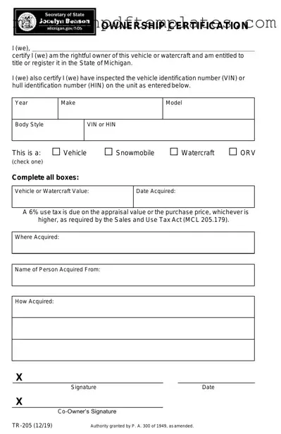 Fill in Your Michigan Tr 205 Form
