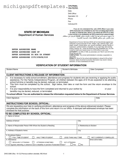Fill in Your Michigan Verification Student Form