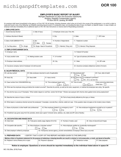 Fill in Your Michigan Wc 100 Form