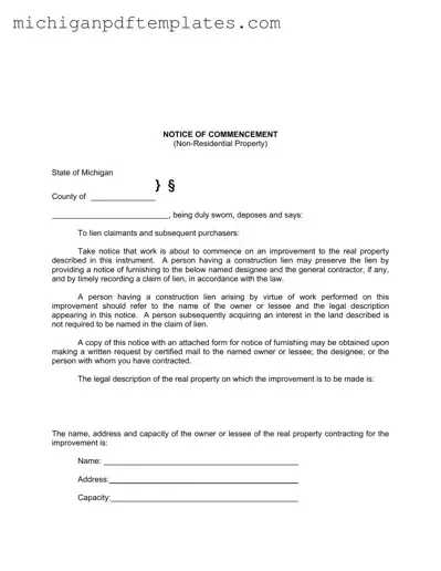 Fill in Your Notice Commencement Michigan Form