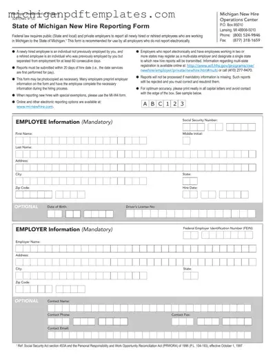 Fill in Your State Of Michigan New Hire Reporting Form