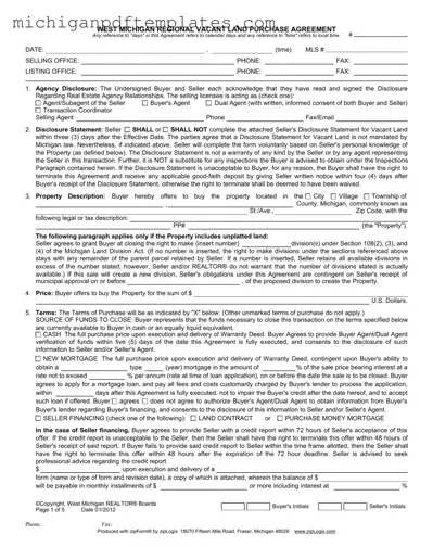 Fill in Your West Michigan Vacant Land Agreement Form